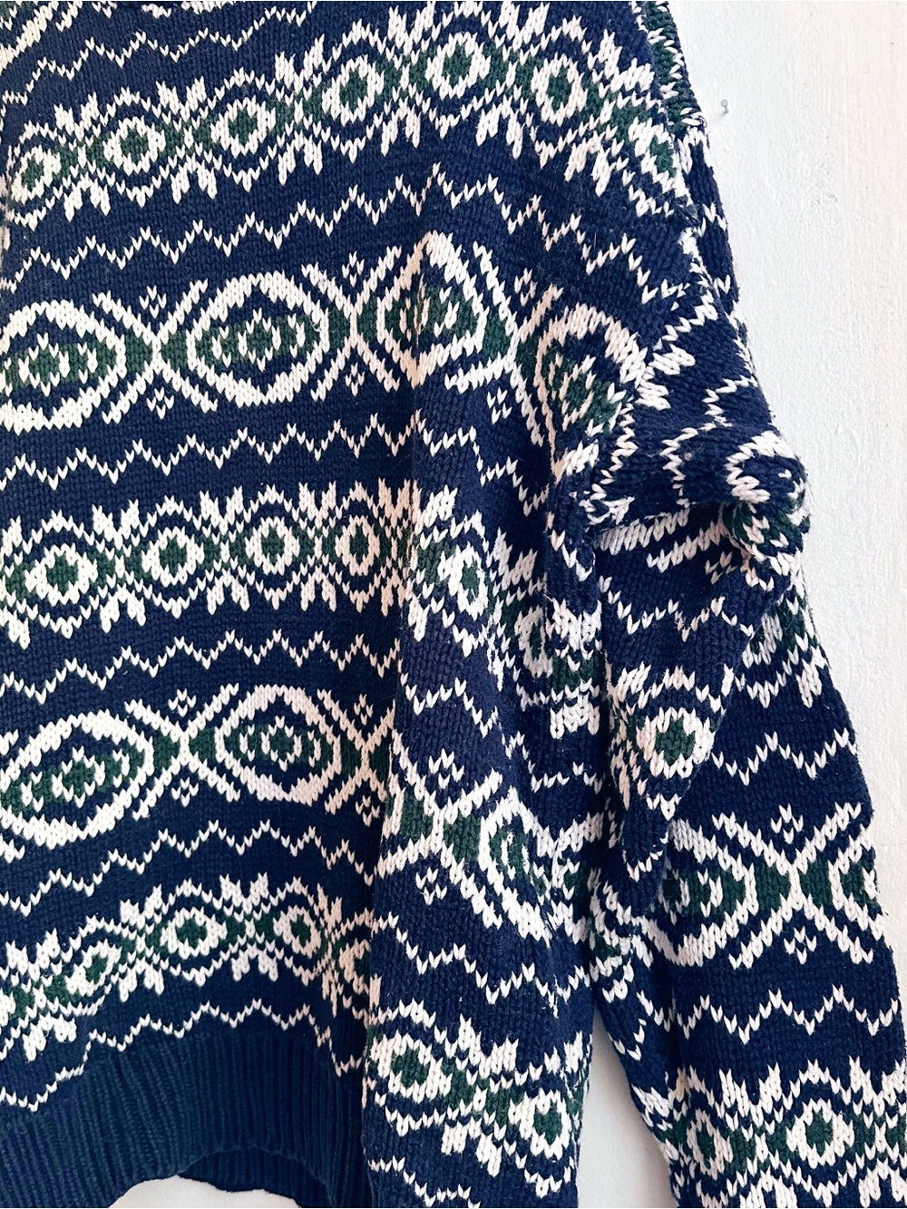 Vintage Gap 100% Cotton Navy and Cream Roll Neck Fair Isle Sweater mens large - Picture 2 of 6
